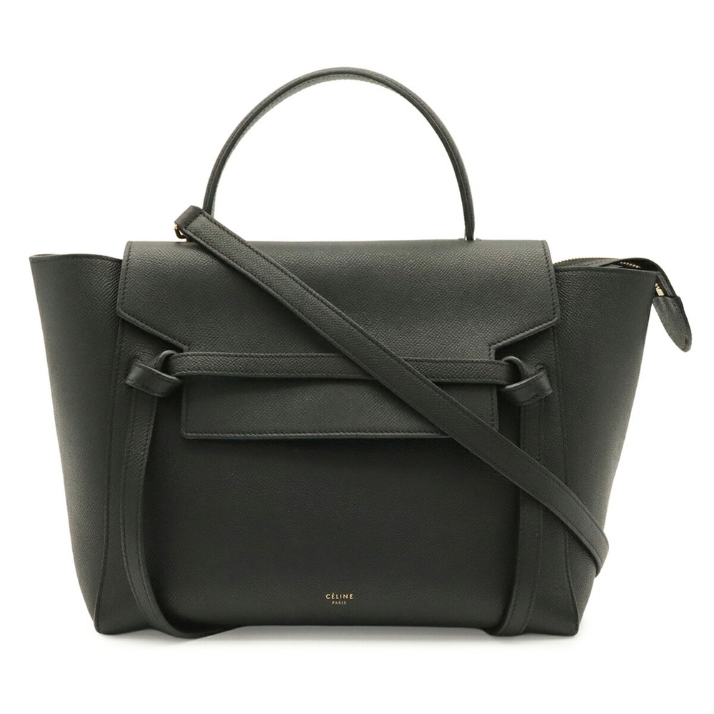 CELINE Belt Bag Mini Handbag Tote Shoulder Grained Calfskin Black 189103